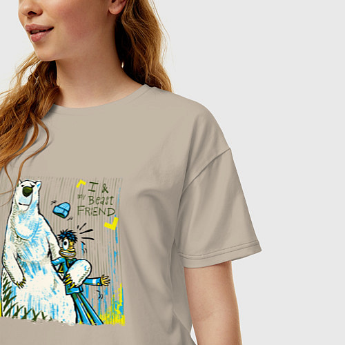 Женская футболка оверсайз Медведь в обнимку с матросом / Миндальный – фото 3
