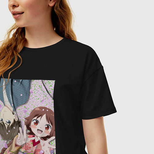 Женская футболка оверсайз Тамахико Сима и Юдзуки Татибана - Сказка о девушке / Черный – фото 3