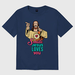 Футболка оверсайз женская Jesus Christ love u, цвет: тёмно-синий