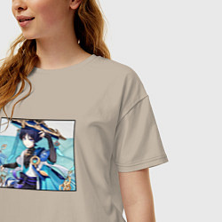 Футболка оверсайз женская Скарамучча Геншин импакт, цвет: миндальный — фото 2