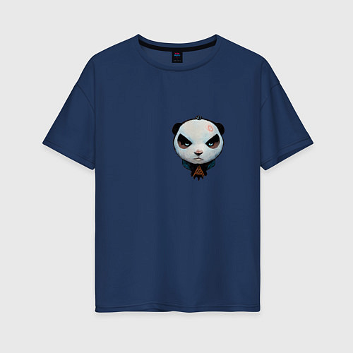 Женская футболка оверсайз Хмурый панда / Тёмно-синий – фото 1