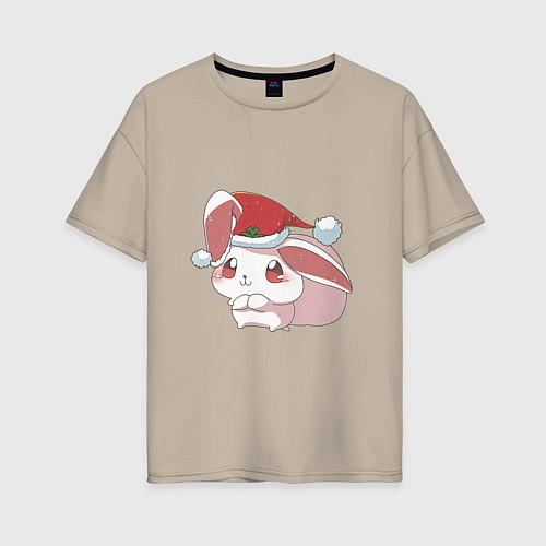 Женская футболка оверсайз Праздничный кролик / Миндальный – фото 1