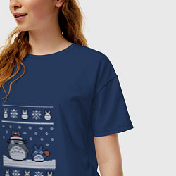 Футболка оверсайз женская Новогодние тоторики - ugly sweater, цвет: тёмно-синий — фото 2