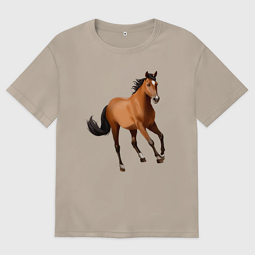 Женская футболка оверсайз Мустанг лошадь / Миндальный – фото 1