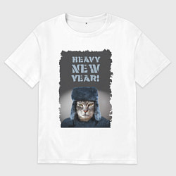 Футболка оверсайз женская Котяра в шапке ушанке, цвет: белый