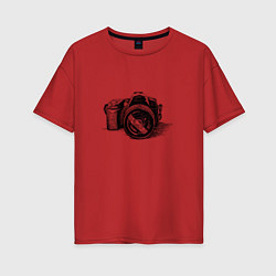 Футболка оверсайз женская Рисунок фотоаппарата, цвет: красный