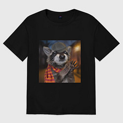 Футболка оверсайз женская Енот-Детектив, цвет: черный