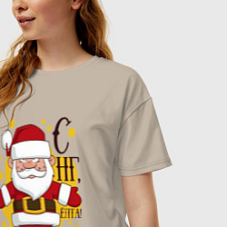 Футболка оверсайз женская С новым годом ёпта, цвет: миндальный — фото 2