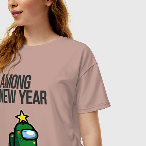Женская футболка оверсайз Among new year 2023 / Пыльно-розовый – фото 3