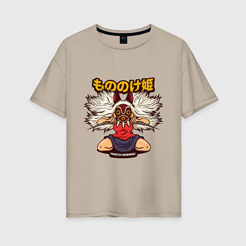 Женская футболка оверсайз Ghibli Mononoke / Миндальный – фото 1