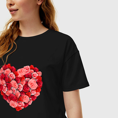 Женская футболка оверсайз Сердце составленное из роз / Черный – фото 3