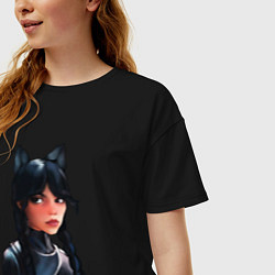 Футболка оверсайз женская Чёрная кошка Уэнсдэй, цвет: черный — фото 2
