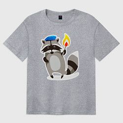 Футболка оверсайз женская Боевой енот со спичкой, цвет: меланж