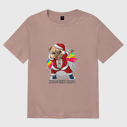Футболка оверсайз женская Dog christmas, цвет: пыльно-розовый