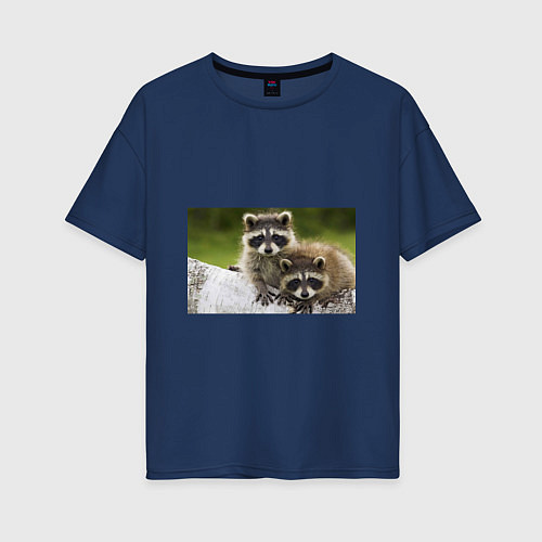 Женская футболка оверсайз Дружные еноты / Тёмно-синий – фото 1