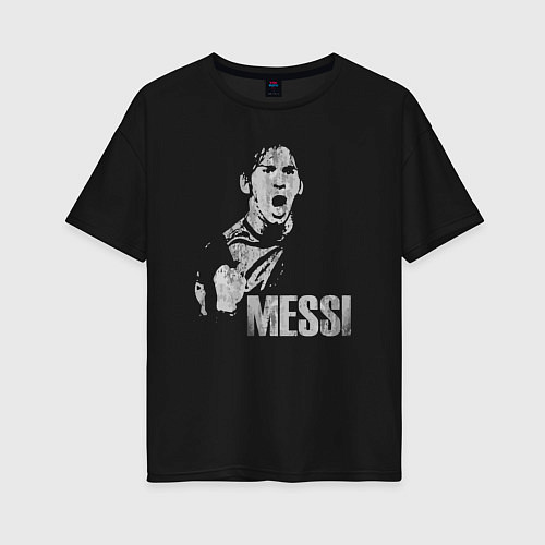 Женская футболка оверсайз Leo Messi scream / Черный – фото 1