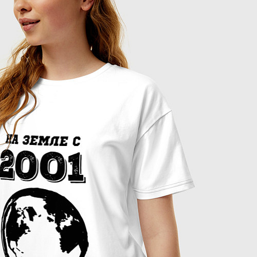 Женская футболка оверсайз На Земле с 2001 с краской на светлом / Белый – фото 3