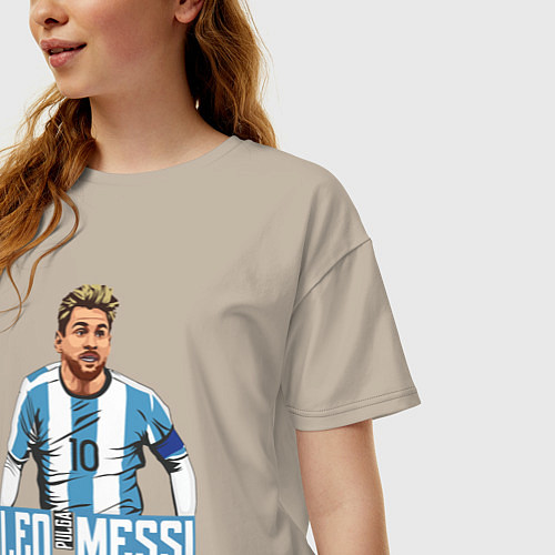 Женская футболка оверсайз Messi la pulga / Миндальный – фото 3