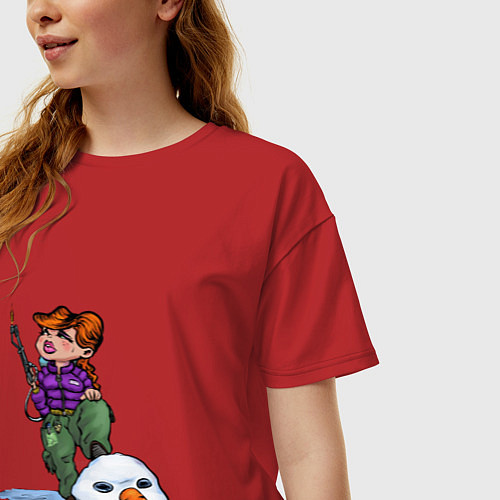 Женская футболка оверсайз Убийца Снеговиков - девушка с огнемётом / Красный – фото 3