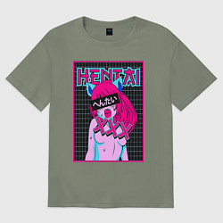 Футболка оверсайз женская Hentai blue redhead girl art, цвет: авокадо