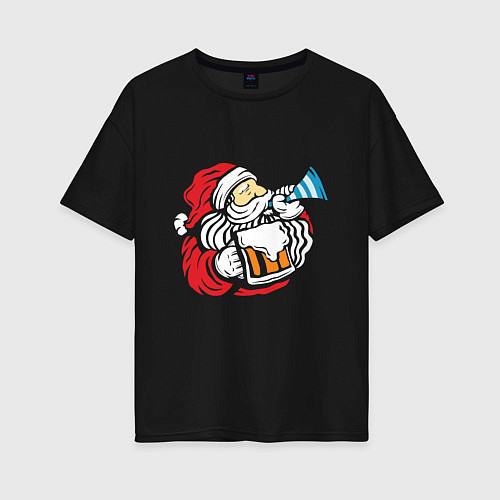 Женская футболка оверсайз Санта и пиво / Черный – фото 1