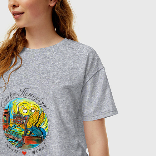 Женская футболка оверсайз Санкт-Петербург, крылатые львы и Спас-на-крови / Меланж – фото 3