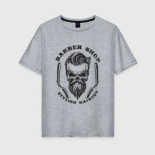 Женская футболка оверсайз Barbershop Skull, Череп Барбера / Меланж – фото 1