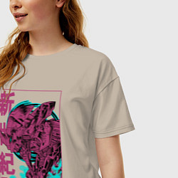 Футболка оверсайз женская Евангелион eva-01 neon genesis, цвет: миндальный — фото 2