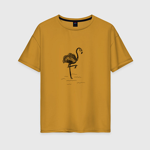 Женская футболка оверсайз Черный фламинго / Горчичный – фото 1