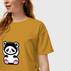 Футболка оверсайз женская Милая панда в капюшоне, цвет: горчичный — фото 2