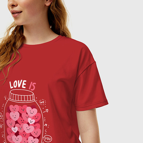 Женская футболка оверсайз Баночка с сердцами: love is / Красный – фото 3