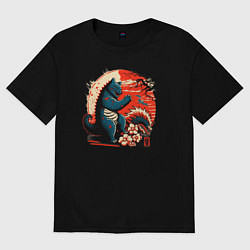 Футболка оверсайз женская Кот Годзилла, цвет: черный