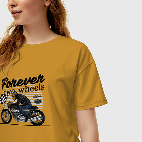 Женская футболка оверсайз Два колеса навсегда / Горчичный – фото 3