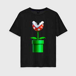 Футболка оверсайз женская Марио Растение Пиранья, цвет: черный