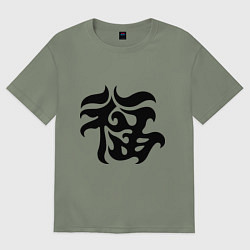 Футболка оверсайз женская Японский иероглиф - Удача, цвет: авокадо