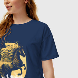 Футболка оверсайз женская Лошадь логотип, цвет: тёмно-синий — фото 2