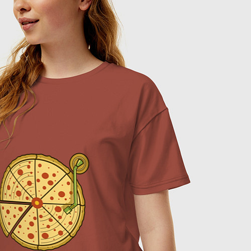 Женская футболка оверсайз Vinyl pizza / Кирпичный – фото 3