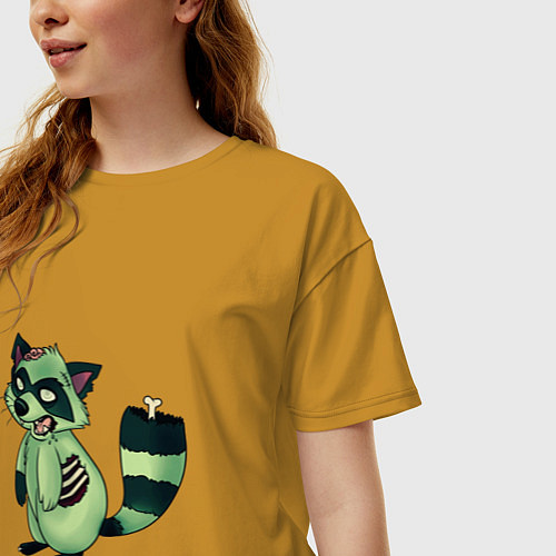 Женская футболка оверсайз Зеленый енот зомбак / Горчичный – фото 3
