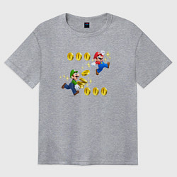 Футболка оверсайз женская Луиджи и Марио собирают монетки, цвет: меланж