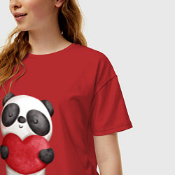 Футболка оверсайз женская Панда держит сердечко, цвет: красный — фото 2