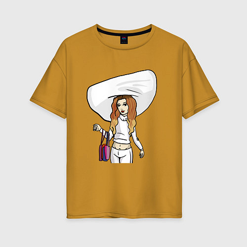 Женская футболка оверсайз Дженни в белой шляпе / Горчичный – фото 1