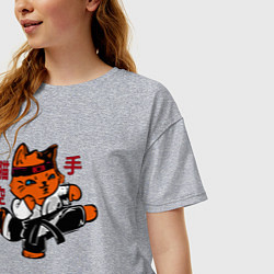 Футболка оверсайз женская Кот каратист art, цвет: меланж — фото 2