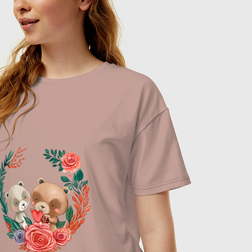 Женская футболка оверсайз Влюбленные мишки в сердце / Пыльно-розовый – фото 3
