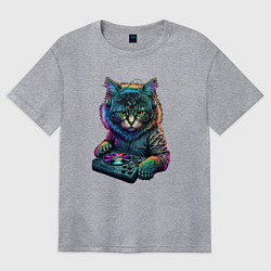 Футболка оверсайз женская Кот диджей, цвет: меланж