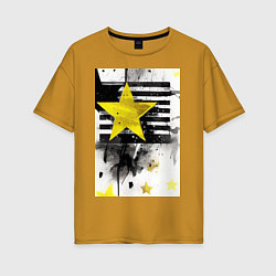 Футболка оверсайз женская Желтая звезда на полосах, цвет: горчичный