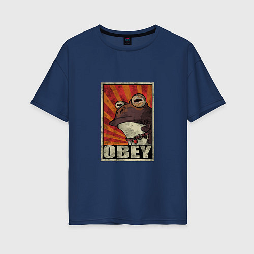 Женская футболка оверсайз Obey frog / Тёмно-синий – фото 1