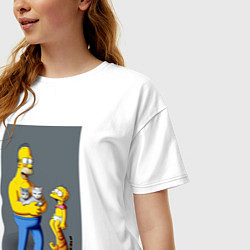 Футболка оверсайз женская Homer Simpson and cats - нейросеть арт, цвет: белый — фото 2