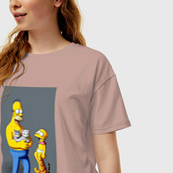Футболка оверсайз женская Homer Simpson and cats - нейросеть арт, цвет: пыльно-розовый — фото 2