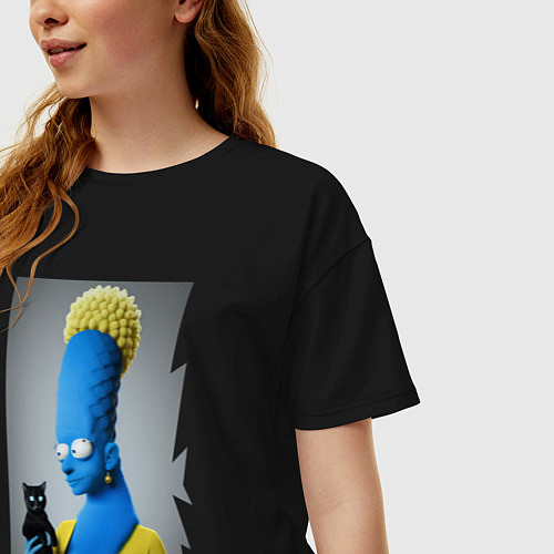 Женская футболка оверсайз Marge Simpson and black cat - нейросеть - fantasy / Черный – фото 3