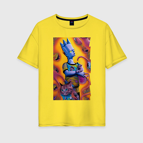 Женская футболка оверсайз Bart Simpson and cat - нейросеть - fantasy / Желтый – фото 1